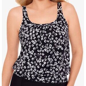 Swim Solutions Women's Black & White Printed Shirred-Neck Tankini Top Size 12